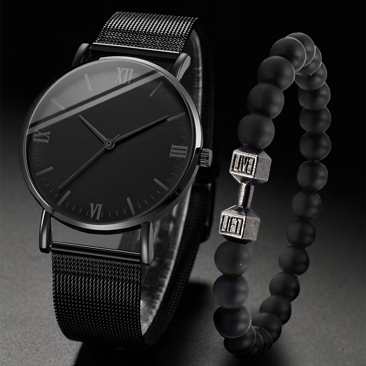 Stainless Mesh Band - 2 adet erkek saati moda Roma