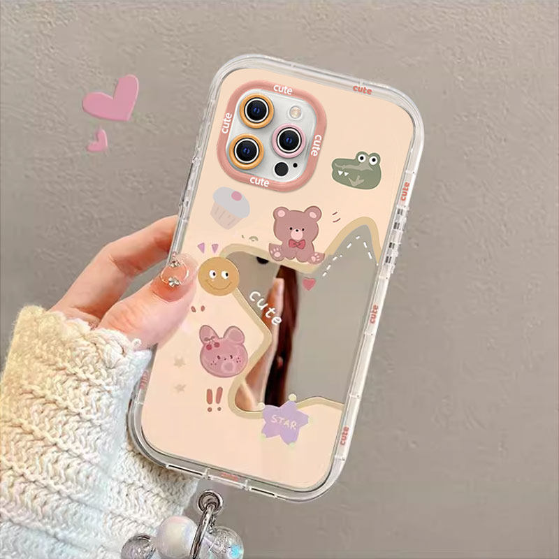 Apple Iphone 16 - Yıldız Estetiği Karikatür Hava Yastıklı Aynalı
